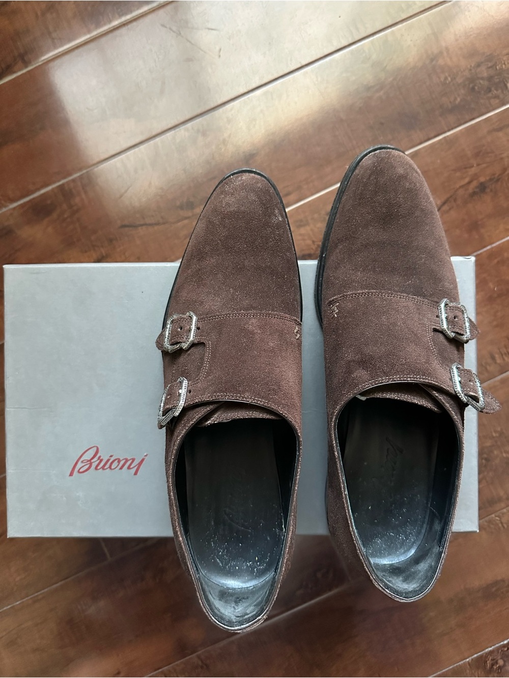 Brioni Brown Suede Double Monk Strap Loafers
